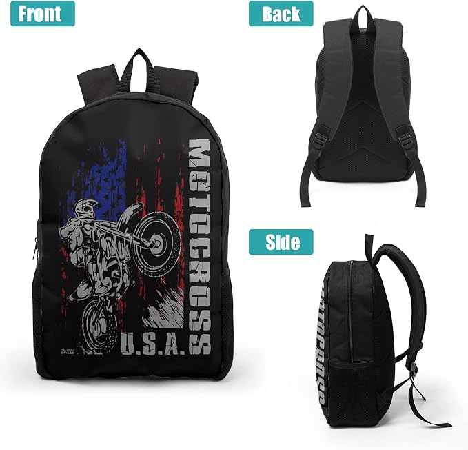 Giwawa Motocross Vehicle Teens School Backpack Set American Flag Canvas Girls Boys School Bags Travel Bookbags 3 in 1