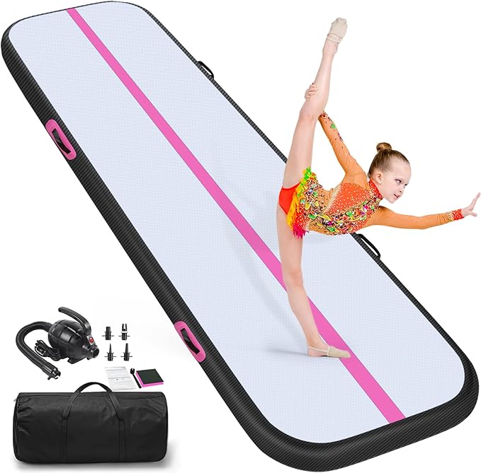 Air Gymnastics Tumbling Mat, 6.6ft/10ft/13ft/16ft/20ft Inflatable Track Mat for Home/Outdoor Training, 4/8 inch Thick Gym Mat with Electric Pump for Kids & Adults