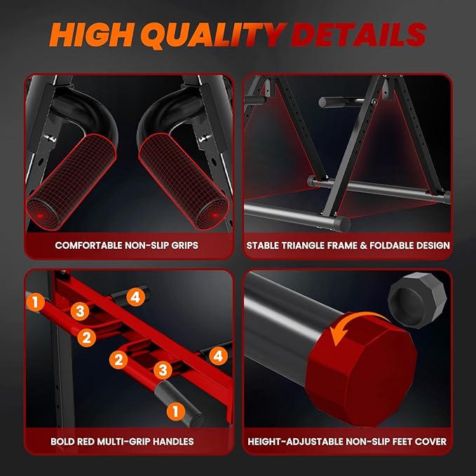 WATBKHE Power Tower Pull Up Dip Station Foldable, Pull Up Bar Station Adjustable, Multi-Function Home Gym, Strength Training Fitness Equipment, Triangular Design, for Home Outdoor