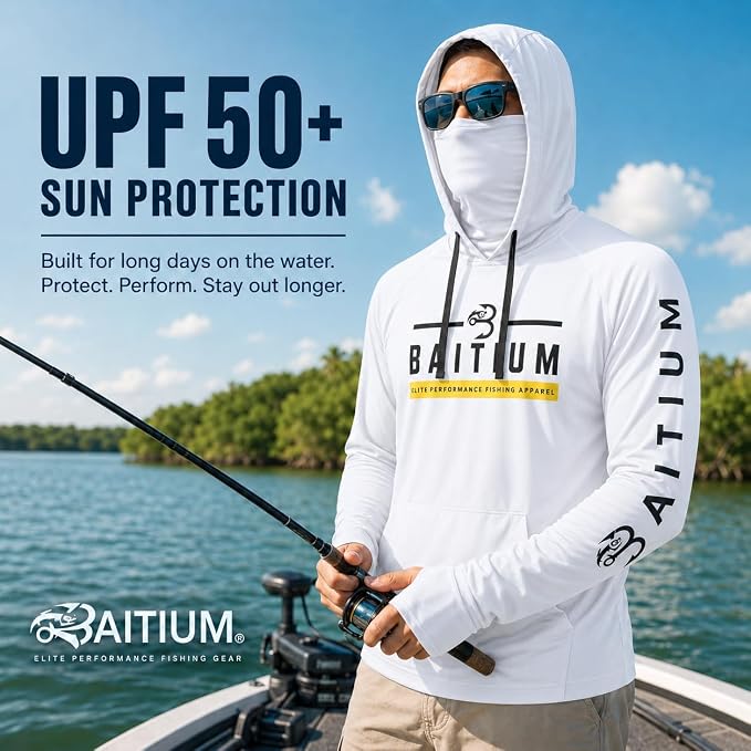 Fishing Shirts for Men,UPF50 Hooded Long Sleeve with Gaiter, Sun Protection Dry Fit Apparel, Face Mask, Fishing Clothes
