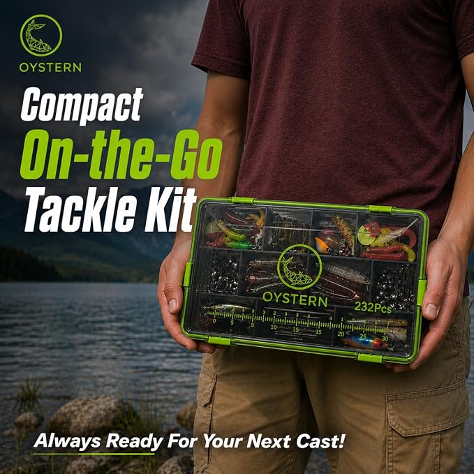 232-Piece Fishing Tackle Box Kit - Freshwater Lures for Bass, Trout & Panfish with Spinnerbaits, Soft Baits, Jigs, Hooks & Tackle Box - Complete Fishing Gift for Men, Dads & Beginners