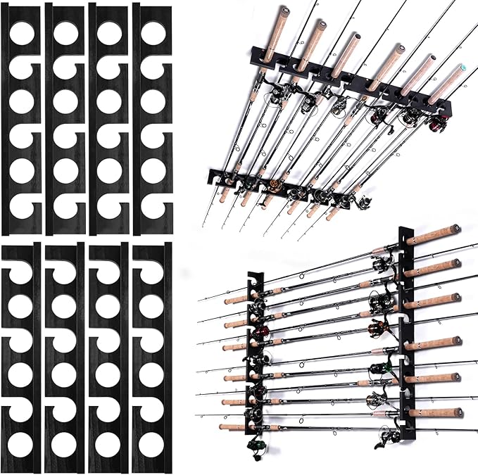 Ghosthorn Fishing Pole Rod Racks Wall or Ceiling Mounted Fishing Pole Rod Holders for Garage Storage Organizer Fishing Gear Equipment for Men Women