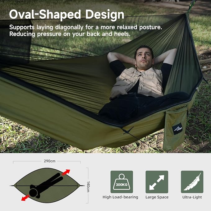 Camping Hammock with Mosquito Net and Tent Tarp, Lightweight Hanging Hammocks Tree Straps, All-in-one Fast Open Hammock for Outside, Hiking, and Travel
