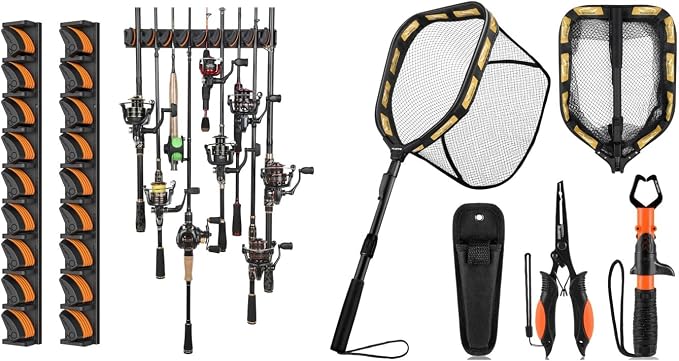 PLUSINNO V9 Vertical Fishing Rod Holders, 2 Packs Wall Mounted Fishing Pole Holders,With Black Fish Claw