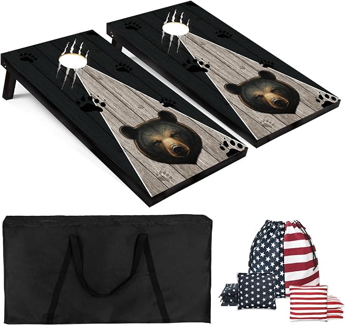 Cornhole Board Set 4x2 Regulation Size Cornhole Set with Carrying Bags & 8 Bean Bags Corn Hole Boards Bean Toss Game for Adults Family Outdoor Lawn Outside Backyard Games