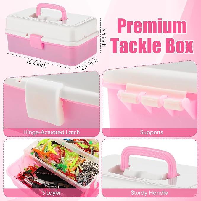 RoundFunny 3 Layers Fishing Tackle Box 414 Pcs Fishing Gift Lures Gear Kit with Tackle Included Pliers Lip Gripper Bait Hook Accessories for Beginner Fisherman Women Men, Fit Bass Trout
