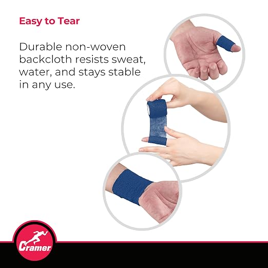 Cramer Eco-Flex Self-Stick Stretch Tape, Blue, 2" x 6 yds, Cohesive Athletic Bandage, Athletic Trainer Flexible Sports Underwrap, Easy Tear Vet Wrap for Pets, Self Adhesive Bandage Roll, 24 Rolls