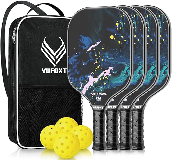 Pickleball Paddles Set of 2/4, USAPA Approved Carbon Fiber Surface Pickle Ball Set - 14mm PP Honeycomb Core of Lightweight Pickleball Rackets -Suitable for Beginners' Training and Game（Blue）