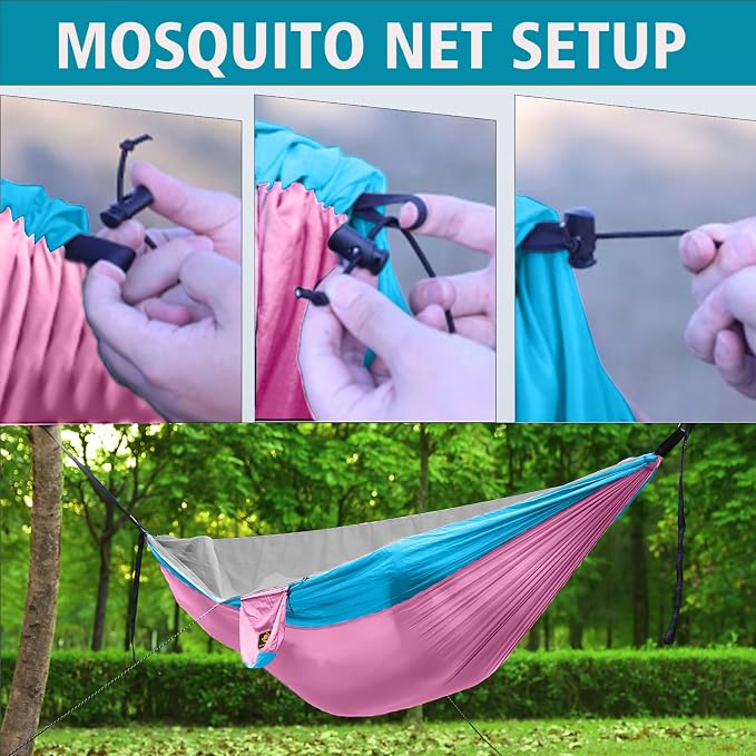 Kids Hammock, Camping Hammock with Mosquito Net, Lightweight Nylon Portable Hammock with 10ft Tree Straps,Hammocks for Travel Hiking Backpacking Beach Patio