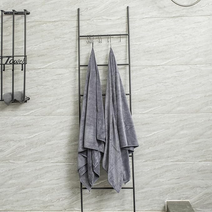 JML Large Microfiber Bath Towels Set 6 Pack (30" x 60") - Soft, Absorbent, Quick Drying Bathroom Towel with Hanging Hook for Adult, Swim, Gym, Spa, Fitness, Sports, Yoga, Grey