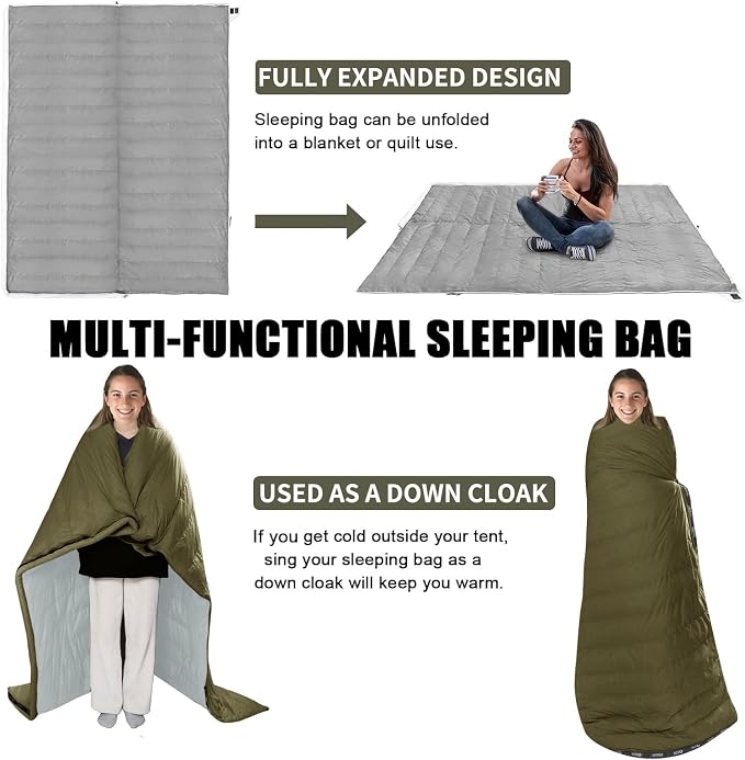 Down Sleeping Bag for Adults, Ultralight Wearable Sleeping Bag for Backpacking