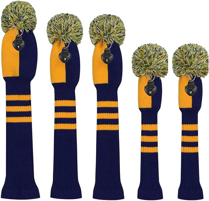 Scott Edward Golf Headcover Set of 5 PCS, Driver Wood Cover *1, Fairway Wood Cover *2, Hybrid Cover * 2, with Rotating Number Tags