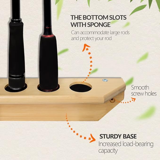THKFISH Fishing Rod Racks Fishing Rod Holders for Garage Wood Fishing Pole Wall Rack Store 7 Fishing Rod Combos,1 Pair