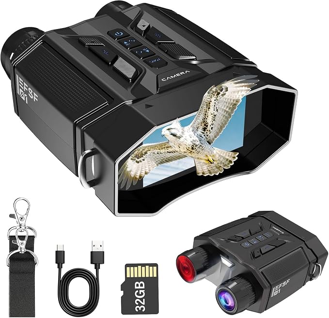 Night Vision Goggles with 4000mAh Rechargeable Battery & 32GB Card, Backlit Buttons Infrared Night Vision Binoculars, Gifts for Men/Dad/Husband/Him, Camping Gear (Black)