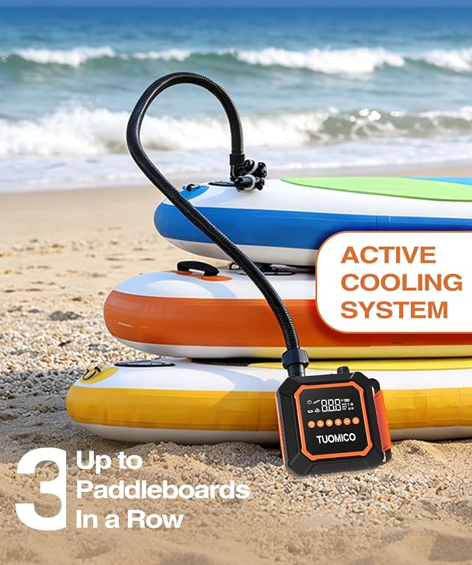 Paddle Board Electric Pump Portable Sup Air Pump with 74WH Rechargeable Battery, 20PSI Cordless Air Compressor with Auto-Off for Inflatable Paddleboard Kayak Boat Kite Wing Tent Raft Dinghy