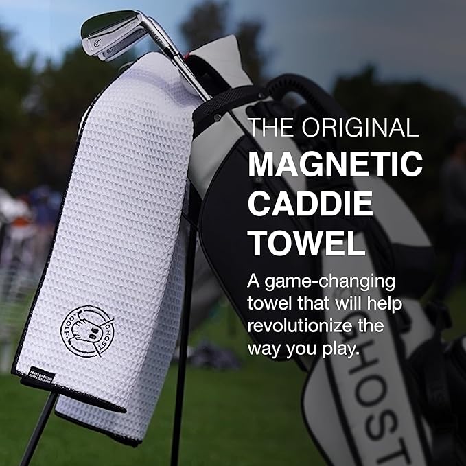 Ghost Golf Magnetic Towel (Caddie) - Premium Ultra-Absorbent Microfiber Golf Towel with Magnet for Golf Carts or Clubs - 18" x 40" Golfing Gear - Waffle Weave Pattern (Navy)