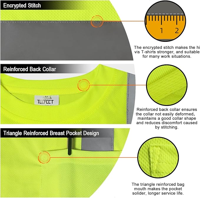 TCCFCCT High Visibility Shirt Class 2 Hi Vis Shirts for Men, Short Sleeve Work Shirts for Men, Safety Shirts for Men Construction, Durable & Breathable, DC-Yellow L 3PCS