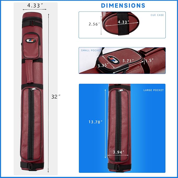 GSE Games & Sports Expert 2x2 Deluxe Hard Billiard Pool Cue Stick Carrying Case, Billiard Cue Case, Billiards Accessories (Several Colors Available)