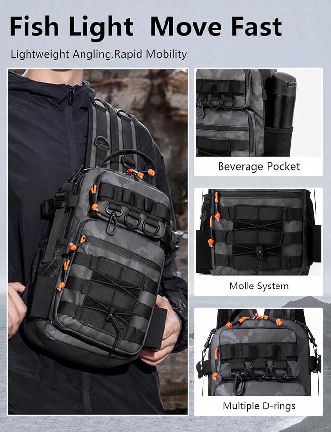 2 in 1 Compact Tactical Fishing Backpack with Tackle Boxes, Lightweight Waterproof Tackle Bag Fit 2 * 3600 Tackle Boxes, 2 Rod Holders Storage, Fishing Accessories Gift for Men Gray