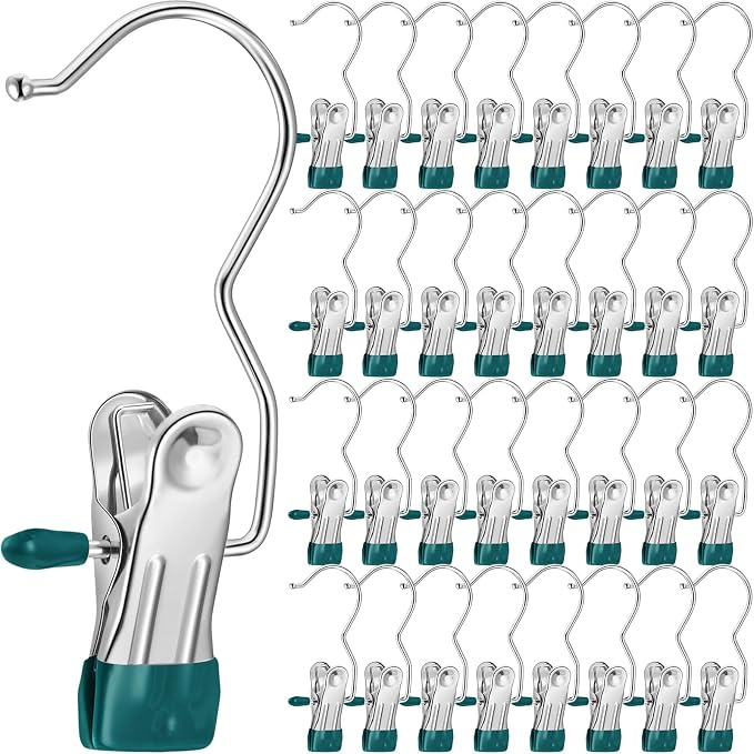 Yinder Boot Hangers Clips Laundry Hooks Hanging Stainless Steel Clothes Pins Portable Hangers for Closet Travel Socks Pants Handbags Hats Towels(Green,75 Pcs)