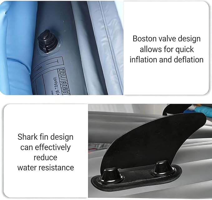 9ft Inflatable Fishing Kayak, 1-Person Foldable Boat, 220lb Capacity with Aluminum Oars, High Output Pump, Adjustable Seat, Removable Fins, Cargo Net for Adults, Lakes, Rivers and Fishing