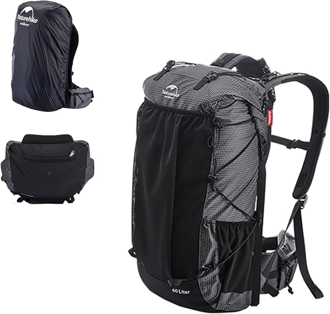 Naturehike Rock 40+5L Internal Frame Hiking Backpack for Adults, Camping Travel Backpacking Waterproof Bag with Rain Cover, Ultralight Outdoor Daypack