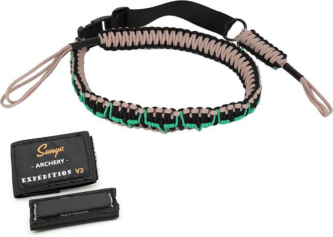 SUNYA Paracord Compound Bow Sling with V2 Upgraded Magnetic Connection System. Lightweight Hands Free Shoulder Carrying Sling for Bow Hunting, Field Archery and 3D