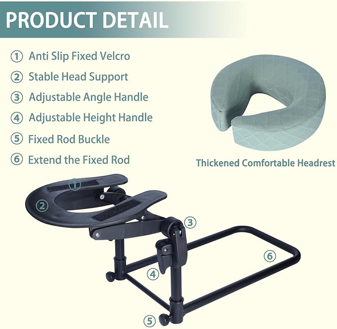 Massage Headrest for Bed,Adjustable Face Down Pillow After Eye Surgery Vitrectomy,Massage Head Rest for Bed At Home Mattress,Portable Massage Pillow Face Cradle (Black,6-17IN)