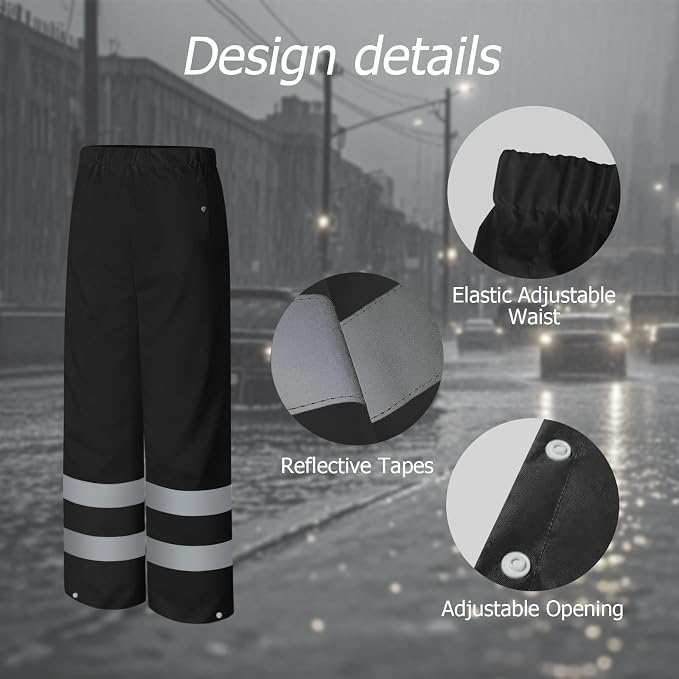 Rain Pants, High Visibility Safety Coat, Hi Vis Waterproof Work Pants, Lightweight Rain Gear for Outdoor Activities, Men Women, Black P, XXL-3XL