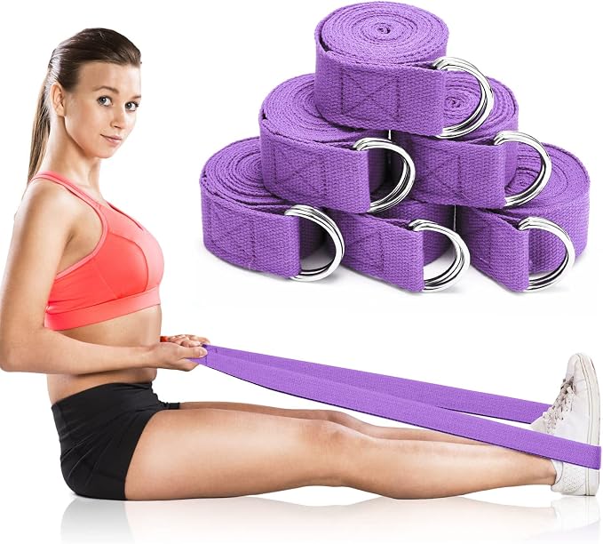 Leyndo Yoga Strap Stretching Pilates Exercise Adjustable Straps 6 ft Non Elastic Yoga Belt with Adjustable D Ring Buckle for Pilates Gym Workouts Fitness