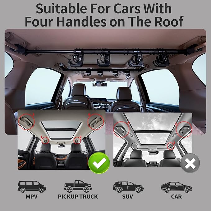 LITTLEMOLE Car Fishing 4 Rod Holder Adjustable 35 to 57 Inch, Heavy Duty Vehicle Fishing Pole Rack for SUV, Wagons, Van