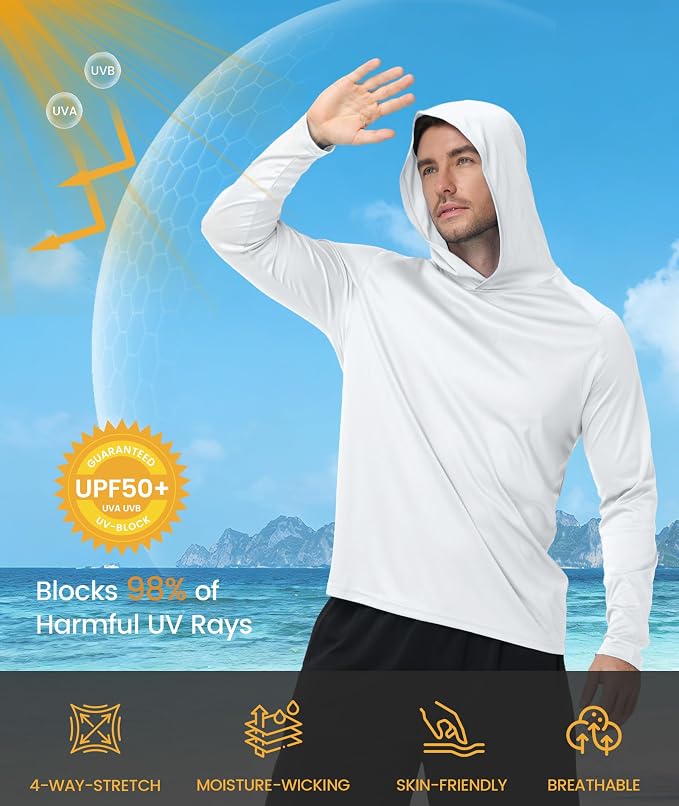 ZITY 3 Pack Men's UPF 50+ Sun Protection Hoodie Shirt Long Sleeve Shirt Fishing Shirts for Men Lightweight Rash Guard
