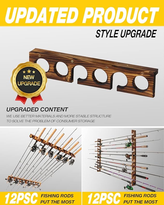 Ghosthorn Holds Up to 24 Rods Fishing Pole Rod Racks Wall or Ceiling Mounted Fishing Pole Rod Holders for Garage Storage Organizer Fishing Gear Equipment for Men Women