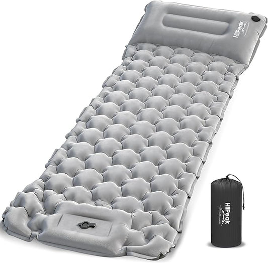 HiiPeak Camping Sleeping Pad, Suede Top Camping Mat with Pillow, Built-in Foot Pump Inflatable Sleeping Pads Compact for Camping Backpacking Hiking Traveling Tent
