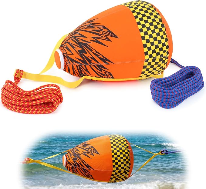 Silipull Towable Booster Ball with 60 ft Tow Rope, 4100 lb Break Strength, Inflatable Towable Tube Ball with Rope Float for Boating, Water Sports, Tubing & Speedboats, Orange