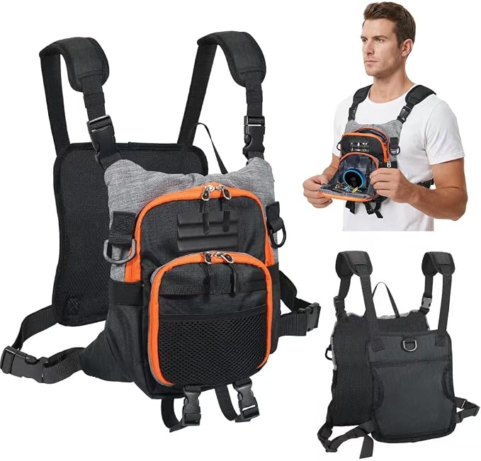 Fly Fishing Chest Pack with Workstation, Lightweight Adjustable | Holds Multiple Fly Boxes, Back Net Holder, 2 Removable Foam Fly Holders