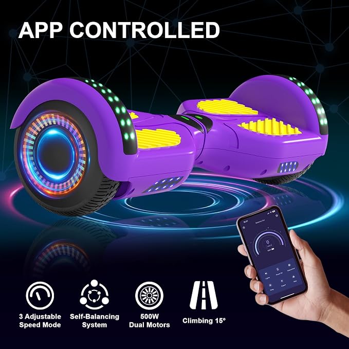 Kids Scooter with Bluetooth Speaker & Corlorful LED Lights, Dual 250W Motor 7.5 Mph Speed, Gifts for All Ages