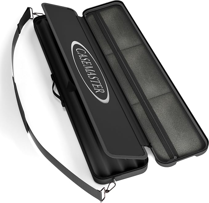 Casemaster Parallax Guard 2x2 Billiard Cue Case, Holds 2 Butts and 2 Shafts, Foam-Padded Pool Stick Case, Water-Resistant 600D Oxford, Zippered Pockets, Rubberized Handle
