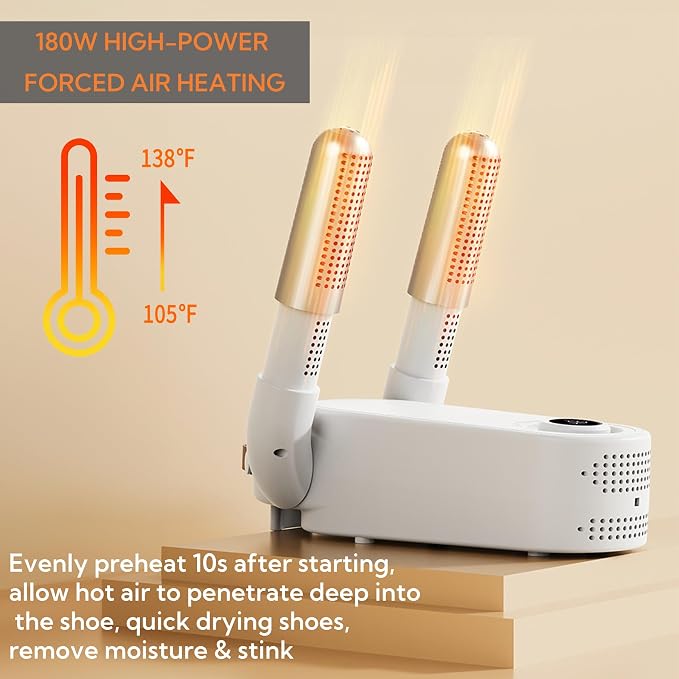 Shoe Dryer Glove Dryer, Dry Wet Shoes with 360°Heat Blower, Intelligent Shoes Dryer with Four Timer, Suitable for Sneaker, Glove, Boots, Ski Boot, Helmet, Folding and hanging Design