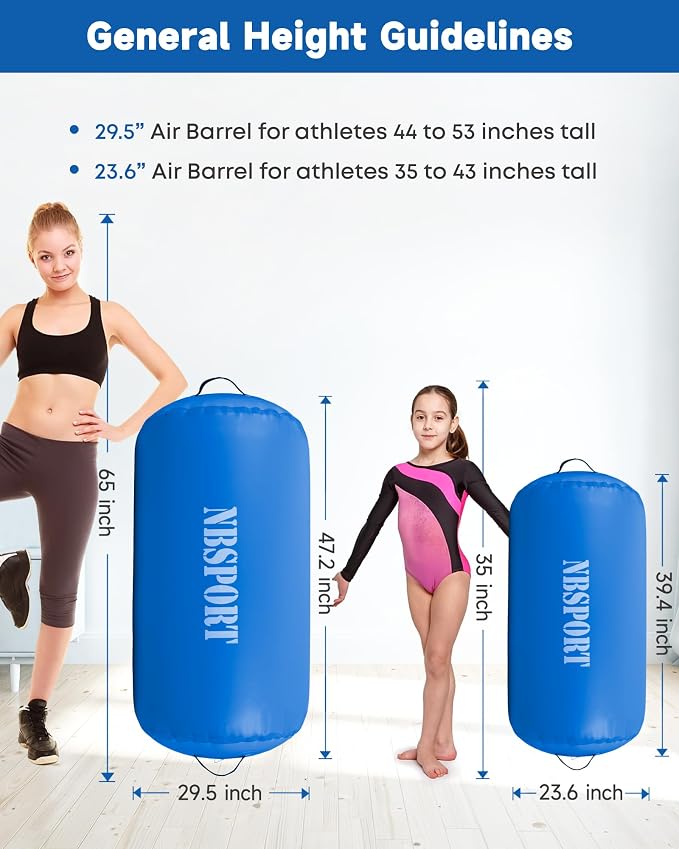 Air Barrel - Air Roller Gymnastics Barrel for Back Handspring Trainer, Air Tumble Mat with Pump for Gym Training/Yoga Balance Exercise/Cheerleading/Home and Outdoor Use