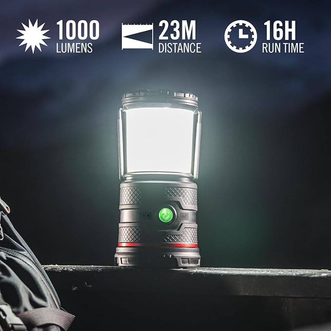 Coast EAL35R 1000 Lumen Voice-Controlled LED Emergency & Camping Area Lantern with Warm, Cool White, Day, Red & Red Flashing Mode, Power Bank Functionality - Forest