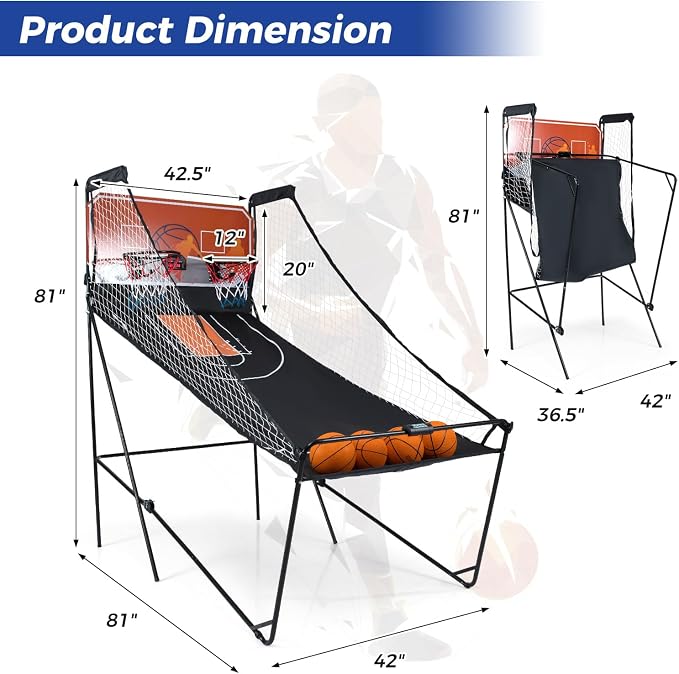 Giantex Arcade Basketball Game Indoor Dual Shot with 8 Game Modes, 4 Balls, 2 Hoops, Air Pump and LCD Scoreboard, Foldable Electronic Basketball Games for Adults and Kids