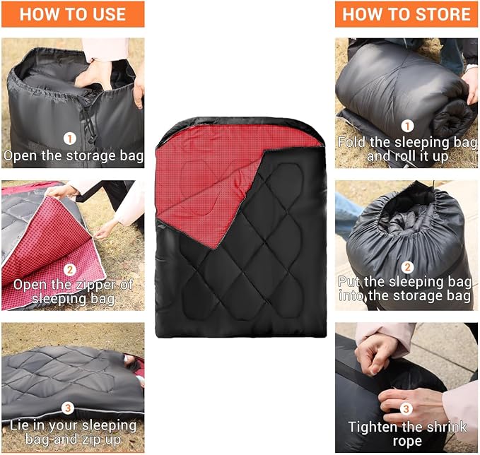 Double Sleeping Bag for Adults Camping,Bring Pillow, XL Queen Size Sleeping Bags for 2 Person Hiking Backpacking, Lightweight Waterproof with Compression Sack