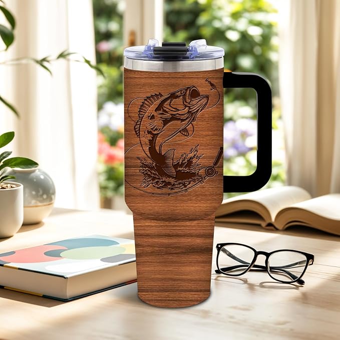 DUUV Fishing Tumbler 40oz, Insulated Fish Cup Gift for Dad Boy Man | Fishing Is My Therapy Tumbler Leakproof, Fisherman Print Water Bottle, Birthday Fathers Day Ideal Gift for Fisherman, 1 Pack