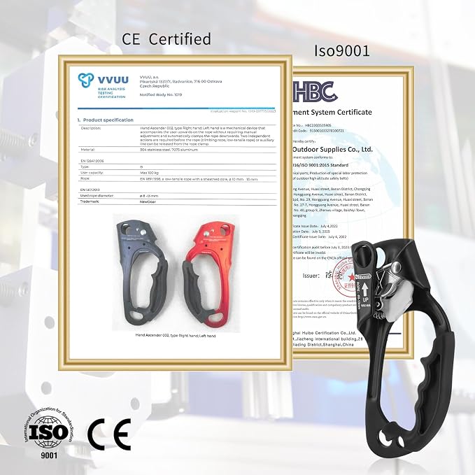 NewDoar UIAA & CE Certified Hand Ascender Rock Climbing Tree Arborist Rappelling Gear Equipment Rope Clamp for 8~13MM Rope