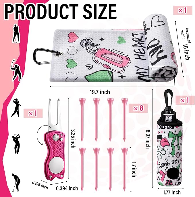 Liliful 12 Pcs Golf Accessories Kit, Include Golf Ball Bag with Hook Towel Tees Magnetic Ball Marker Divot Tool Cleaner Brush for Women Man Gifts
