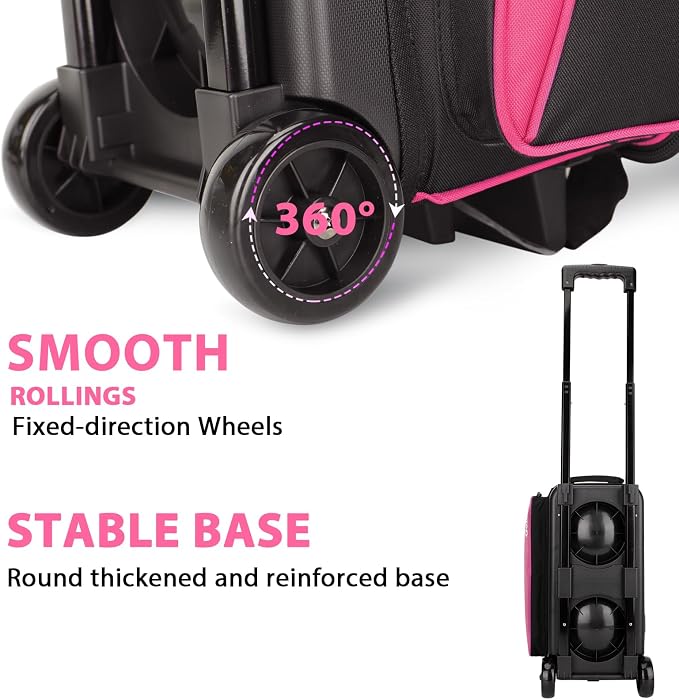 Goloni 3 Ball Bowling Bag with Wheels, 2+1 Double Roller Bowling Bag with Shoe Compartment,Tote Bag for Bowling Accessories