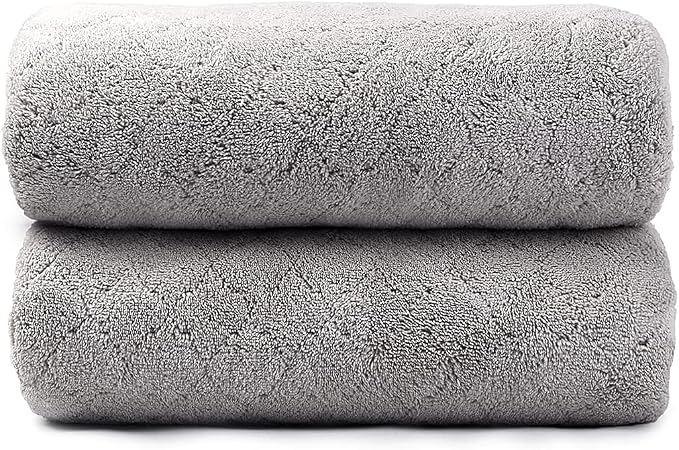 JML Microfiber Bath Towels, Oversized, Ultra Soft, Super Absorbent and Fast Drying, No Fading and Multipurpose Use for Sports, Travel, Fitness, SPA and Yoga (Coral Fleece - Grey, 30 in x 60 in)