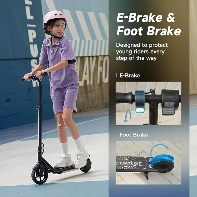 Electric Scooter for Kids Ages 6-12, 150W Motor, Simple One-Button Control, 2 Safe Speeds (6/10 MPH), K2 Pro for 3 Speeds, Colorful Lights, Magnetic Charging, Dual Brake System, 154 Lbs Load Capacity