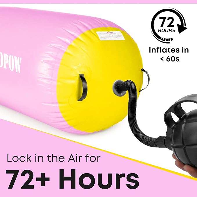 Inflatable Gymnastics Air Barrel Roller with Electric Pump, Heavy Duty PVC Tumbling Barrel Back Handspring Trainer, Air Tumble Track Mat for Home Gym, Cheerleading, Yoga Practice